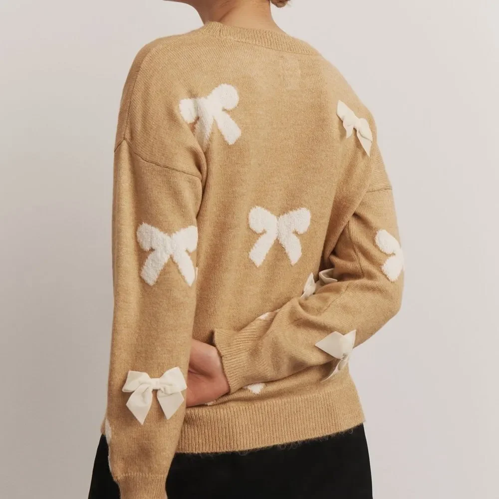 NWOT Maeve 3D Bow Crewneck Sweater in Honey